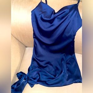 Navy Blue Satin Dress with spaghetti straps